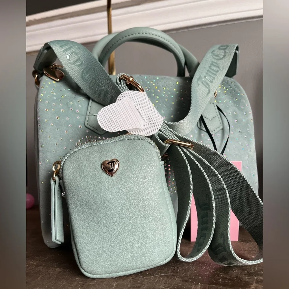 Juicy Couture Let It Shine Cool Blue Rhinestone Satchel Crossbody NWT